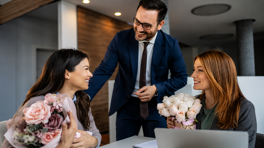 Corporate gifting with fresh flowers. Thank you gifts for clients and more for same-day flower delivery in Santa Monica. Corporate meeting 